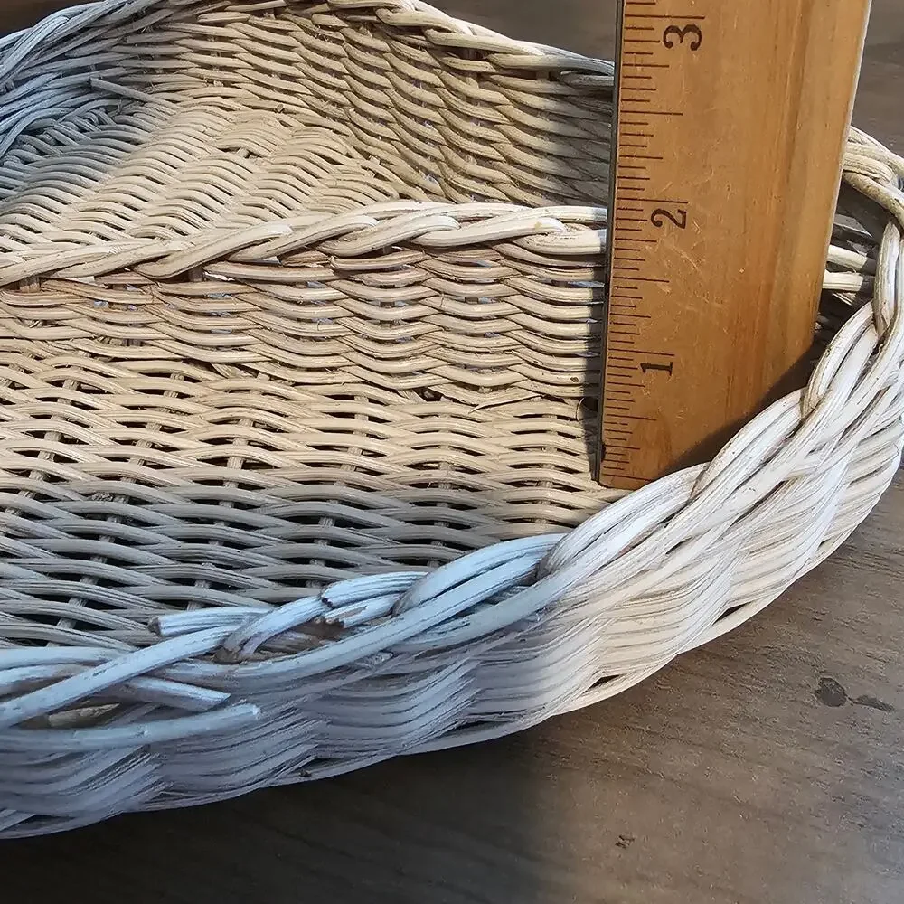 Vintage Heart Wicker Basket Divided Serving Tray Boho Handle White Wash Cottage